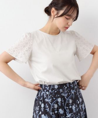 【洗える／コットン１００％／日本製／袖レース】デザインＴシャツ（２００２４３３２３５）