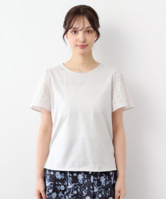 【洗える／コットン１００％／日本製／袖レース】デザインＴシャツ（２００２４３３２３５）