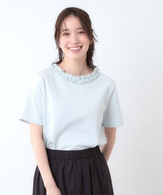 【前後２ＷＡＹ／コットン１００％／日本製】フリルネック　Ｔシャツ（２００２４３３２３６）