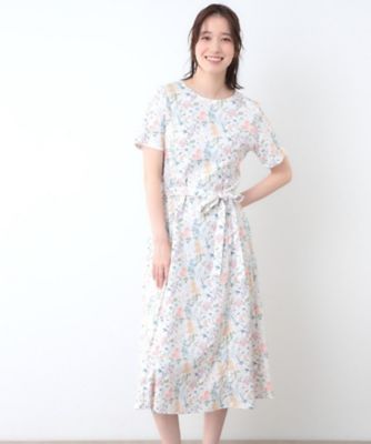 ＜LAURA ASHLEY＞【母の日ギフトにおすすめ！コットン１００％／日本製／ウエストリボン付き】エルストン　ガーデン柄ワンピース（２００２４３３２３９）