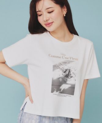 ＜index (Women)＞箔プリントショート丈Ｔシャツ【ＵＶ／接触冷感／洗濯機洗い可】（２００２４３３８０７）