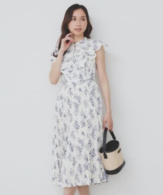 index (Women)/インデックス 《美人百花掲載》フリルプリーツ花柄ワンピース【洗濯機洗い可／イージーアイロン／防シワ】（２００２４３３８２６）
