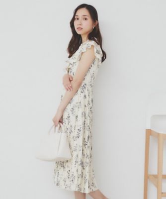 《美人百花掲載》フリルプリーツ花柄ワンピース【洗濯機洗い可／イージーアイロン／防シワ】（２００２４３３８２６）