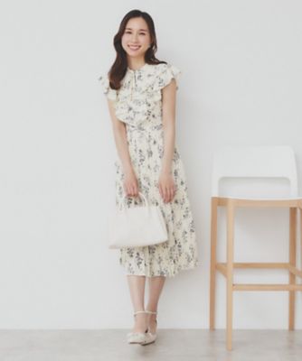 《美人百花掲載》フリルプリーツ花柄ワンピース【洗濯機洗い可／イージーアイロン／防シワ】（２００２４３３８２６）