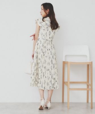 《美人百花掲載》フリルプリーツ花柄ワンピース【洗濯機洗い可／イージーアイロン／防シワ】（２００２４３３８２６）