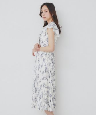 《美人百花掲載》フリルプリーツ花柄ワンピース【洗濯機洗い可／イージーアイロン／防シワ】（２００２４３３８２６）