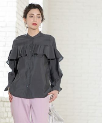 【WEB限定】〈洗濯機可能〉シアー リネンライク バック フリル ブラウス ドライタッチバックフリルブラウス【ストレッチ/イージーケア
