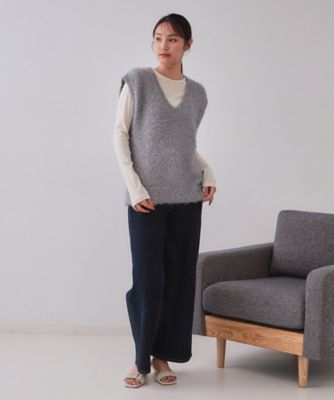 Loungedress シャギーベスト　未使用品 AO2 ダウンベスト ベスト Leather belt Shaggy Vest / レザー