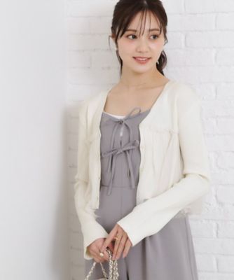 ＜COUTURE BROOCH (Women)＞チュールフリル付Ｖネックカーディガン（２００２４３４０８０）