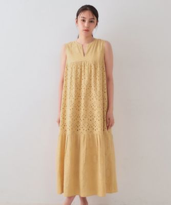 インドコットンアイレット刺繍ティアードワンピース【洗える】（２００２４３５８７８）