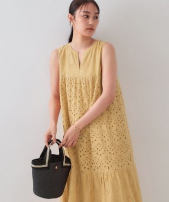 インドコットンアイレット刺繍ティアードワンピース【洗える】（２００２４３５８７８）