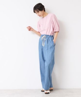 ウエストゴム・洗える】リネンブレンドデニム調イージーパンツ（XS