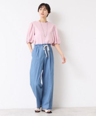 ウエストゴム・洗える】リネンブレンドデニム調イージーパンツ（XS