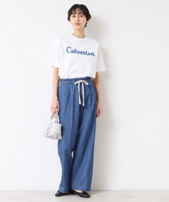ウエストゴム・洗える】リネンブレンドデニム調イージーパンツ（XS