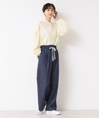 ウエストゴム・洗える】リネンブレンドデニム調イージーパンツ（XS
