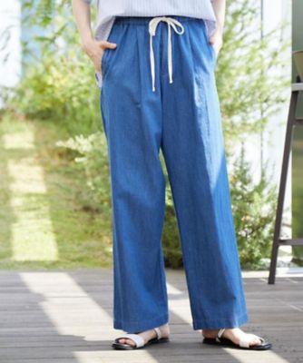 ウエストゴム・洗える】リネンブレンドデニム調イージーパンツ（XS