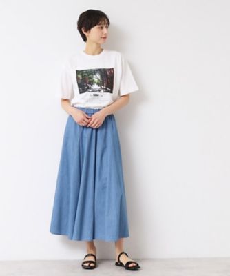 美品✨️45R 綿麻小麦デニムのフレアスカート（インディゴ焦） M 洗える 日本製 美品✨️45R 綿麻小麦デニムのフレアスカート（インディゴ焦） M