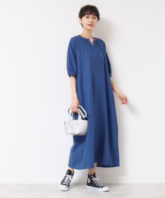 洗える】パフスリーブAラインワンピース（S～L