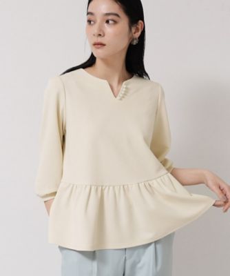 ＜SUNAUNA (Women)＞【パール調パーツ付き／春色】ペプラムトップス（２００２４３６８００）