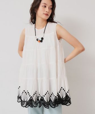 ＜SUNAUNA (Women)＞【裾スカラ刺繍／綿ボイル】ティアードブラウス（２００２４３６９９４）