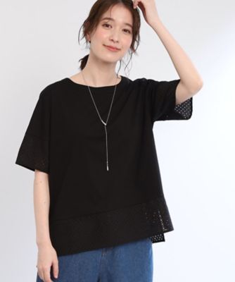 【Ｅ‐ＱＵＡＬＩＴＹ／手洗い可】コットンレースドッキングＴシャツ（２００２４３７０８２）