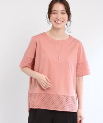 【Ｅ‐ＱＵＡＬＩＴＹ／手洗い可】コットンレースドッキングＴシャツ（２００２４３７０８２）