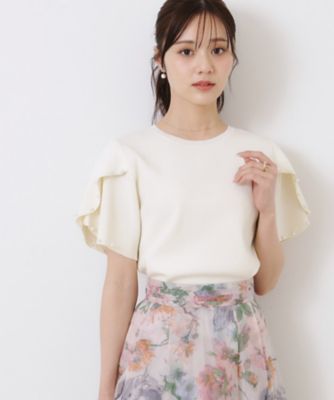 一枚でキマる・華やか】パール調付チューリップ袖ニット