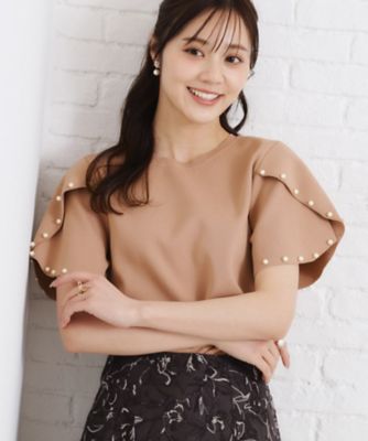 一枚でキマる・華やか】パール調付チューリップ袖ニット