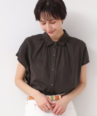 【洗える】シャツカラーフレンチスリーブブラウス（ＸＳ～Ｌ）（２００２４３７７１９）