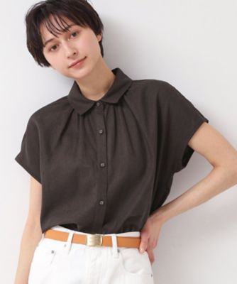【洗える】シャツカラーフレンチスリーブブラウス（ＸＳ～Ｌ）（２００２４３７７１９）