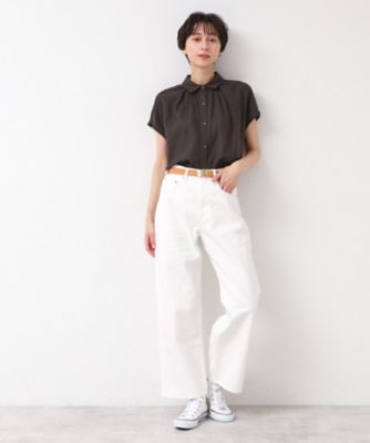 【洗える】シャツカラーフレンチスリーブブラウス（ＸＳ～Ｌ）（２００２４３７７１９）