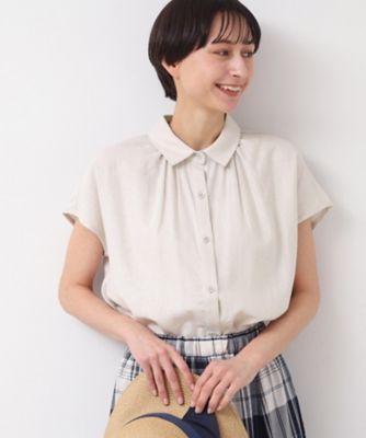 【洗える】シャツカラーフレンチスリーブブラウス（ＸＳ～Ｌ）（２００２４３７７１９）