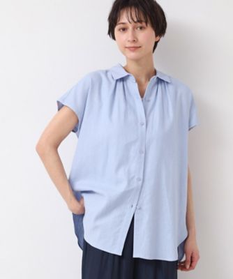 【洗える】シャツカラーフレンチスリーブブラウス（ＸＳ～Ｌ）（２００２４３７７１９）