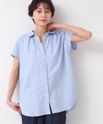 【洗える】シャツカラーフレンチスリーブブラウス（ＸＳ～Ｌ）（２００２４３７７１９）