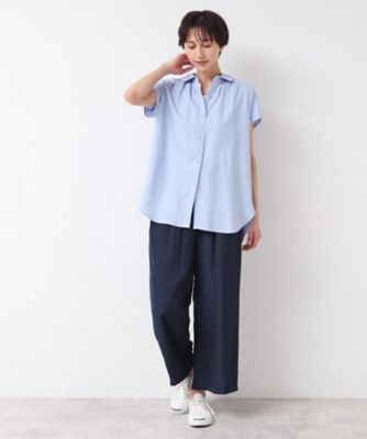 【洗える】シャツカラーフレンチスリーブブラウス（ＸＳ～Ｌ）（２００２４３７７１９）