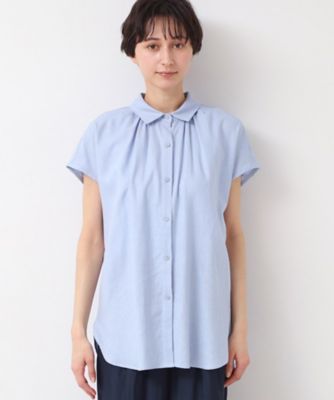 【洗える】シャツカラーフレンチスリーブブラウス（ＸＳ～Ｌ）（２００２４３７７１９）