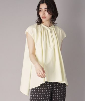 美品＊ギャルリーヴィー フレンチスリーブブラウス36 ストライプ 洗える 日本製 コットン100％／洗える】フレンチスリーブイレギュラーヘム
