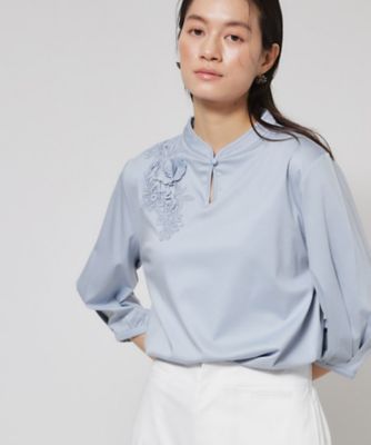 レース／チャイナカラー】七分袖プルオーバー