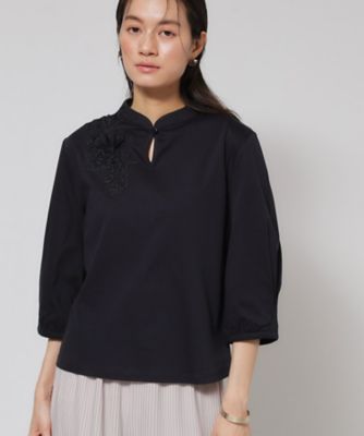 レース／チャイナカラー】七分袖プルオーバー