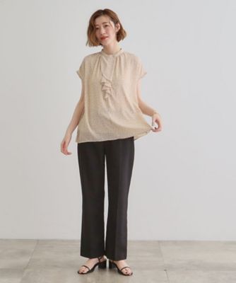 22ss 1 sono カーキ　フロントラッフル フレンチスリーブカットソー フレンチスリーブ ロゴ入りカットソー｜カットソー｜ニコル公式通販