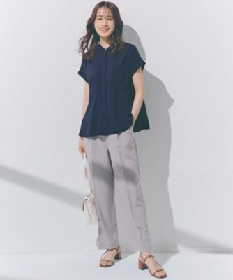 【洗える・シワになりにくい】麻調センタープレスワイドパンツ（２００２４３８３１６）