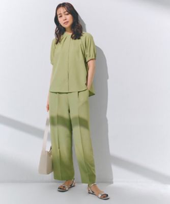 【洗える・シワになりにくい】麻調センタープレスワイドパンツ（２００２４３８３１６）