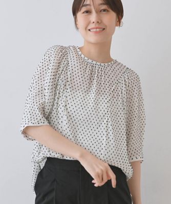＜INDIVI S (Women/小さいサイズ)＞【洗える／ドット柄／凹凸素材】袖コンシャスドルマンブラウス（２００２４３９８５７）
