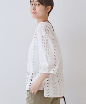 【刺繍／レース】スラッシュネックブラウス（２００２４３９８５８）