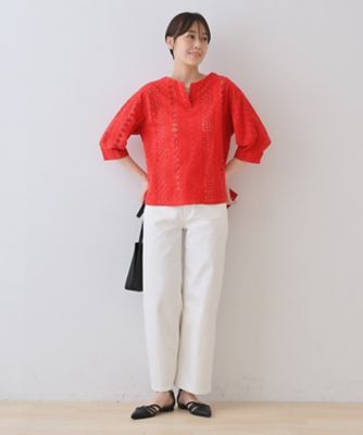 【刺繍／レース】スラッシュネックブラウス（２００２４３９８５８）