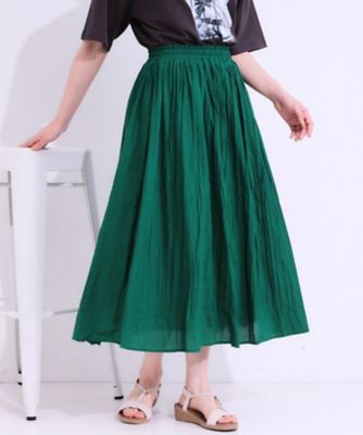 ナチュラルランドリー山吹色ロングスカート シャイニーサテンスカート/洗える(ロング・マキシ丈スカート
