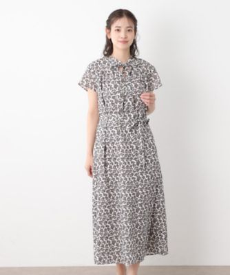 ＜LAURA ASHLEY＞【コットン１００％／洗える／同柄アイテムあり】ハーゲート　リーブス柄　ボウタイワンピース（２００２４４０７９０）