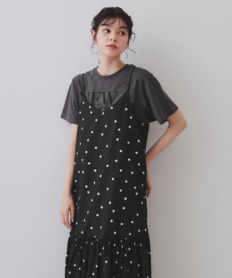 three dots キャミソール ワンピース 麻混 ラメドットキャミワンピース