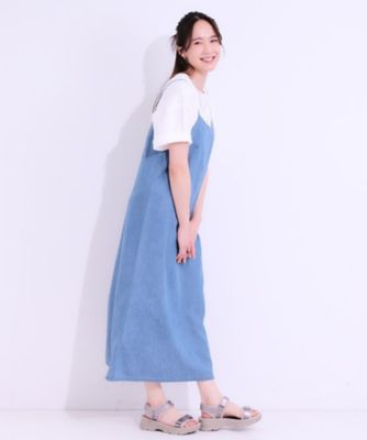 S－LL】女性らしさ漂う ライトデニム Aラインキャミ