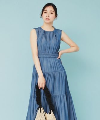index (Women)/インデックス シャンブレーティアードフレアロングワンピース【洗濯機洗い可／接触冷感】（２００２４４３６８５）